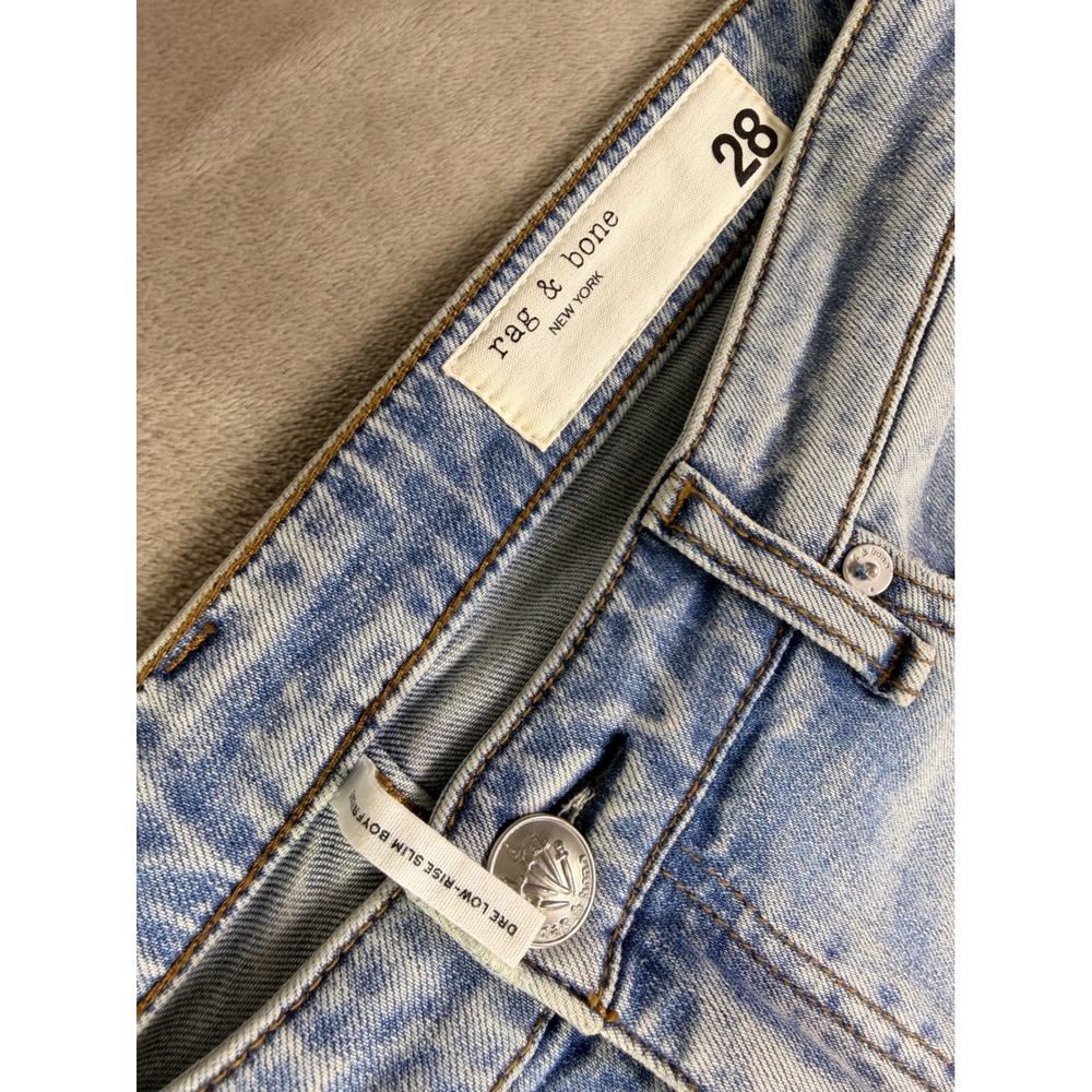 New Rag & Bone Size 28 The Dre Low-Rise Slim Boyfriend Jeans Daphne Blue Denim - Picture 6 of 12